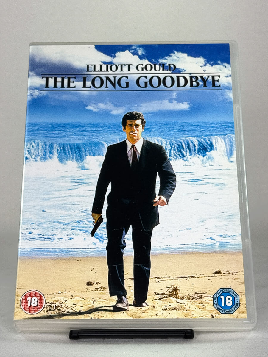 Forside av The Long Goodbye DVD-cover – noir-klassiker med Elliott Gould, brukt film fra Brukbar Film