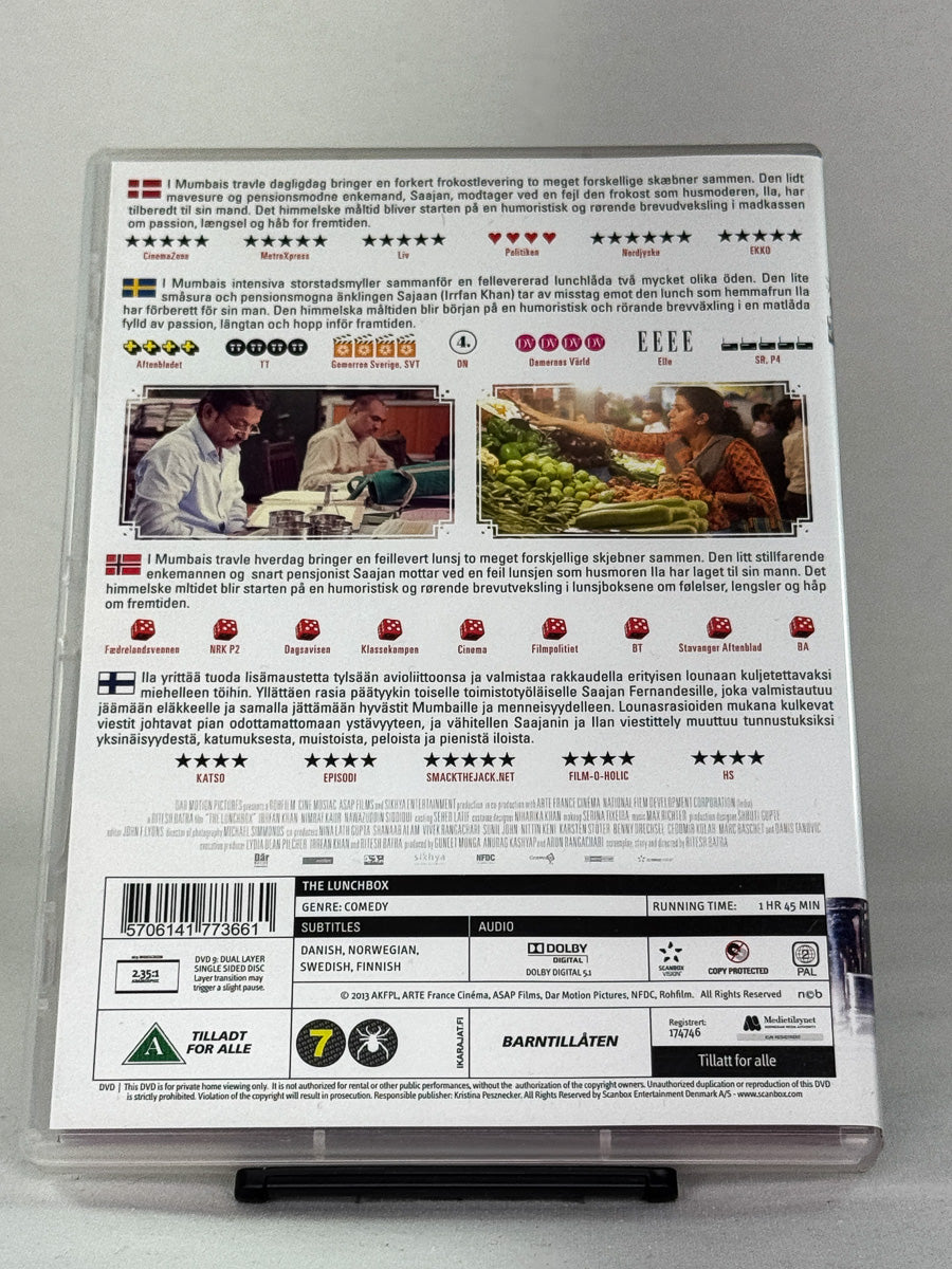 Baksidebilde av The Lunchbox DVD – prisbelønt indisk drama, brukt film på DVD fra Brukbar Film