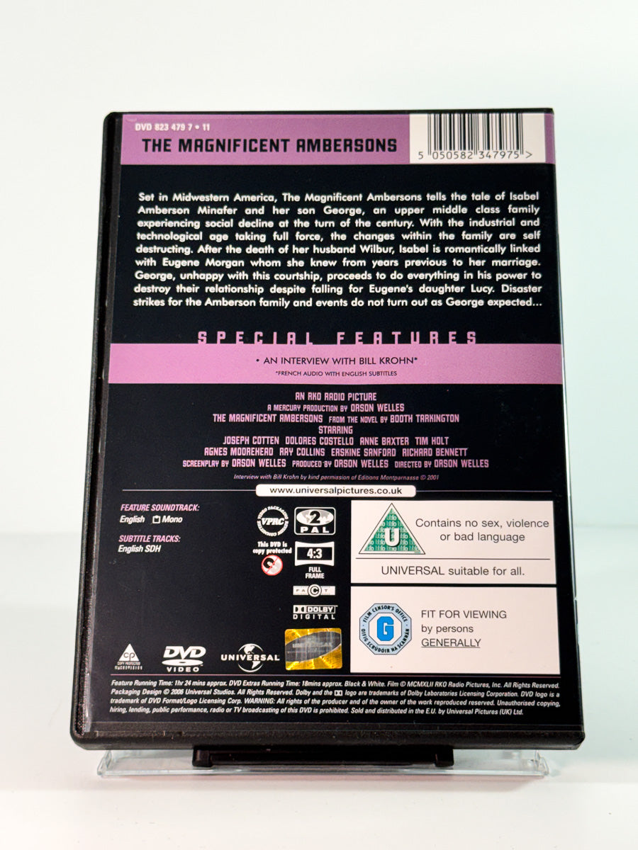 Bakside av cover til the magnificent ambersons, brukt original DVD hos Brukbar Film