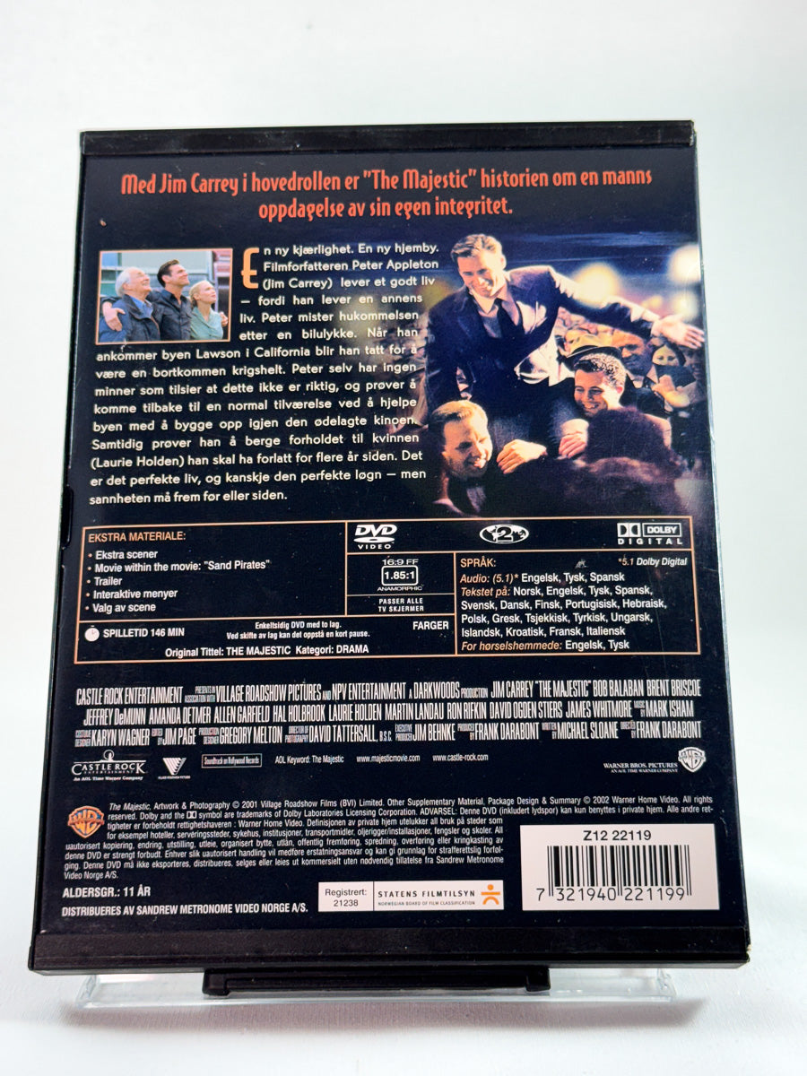 Bakside av DVD-utgaven av The Majestic, bruktfilm hos nettbutikken Brukbar Film