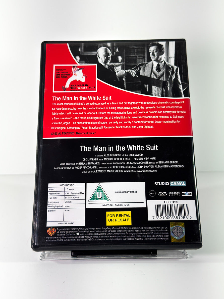 Bakside av cover til The Man in the White Suit på DVD