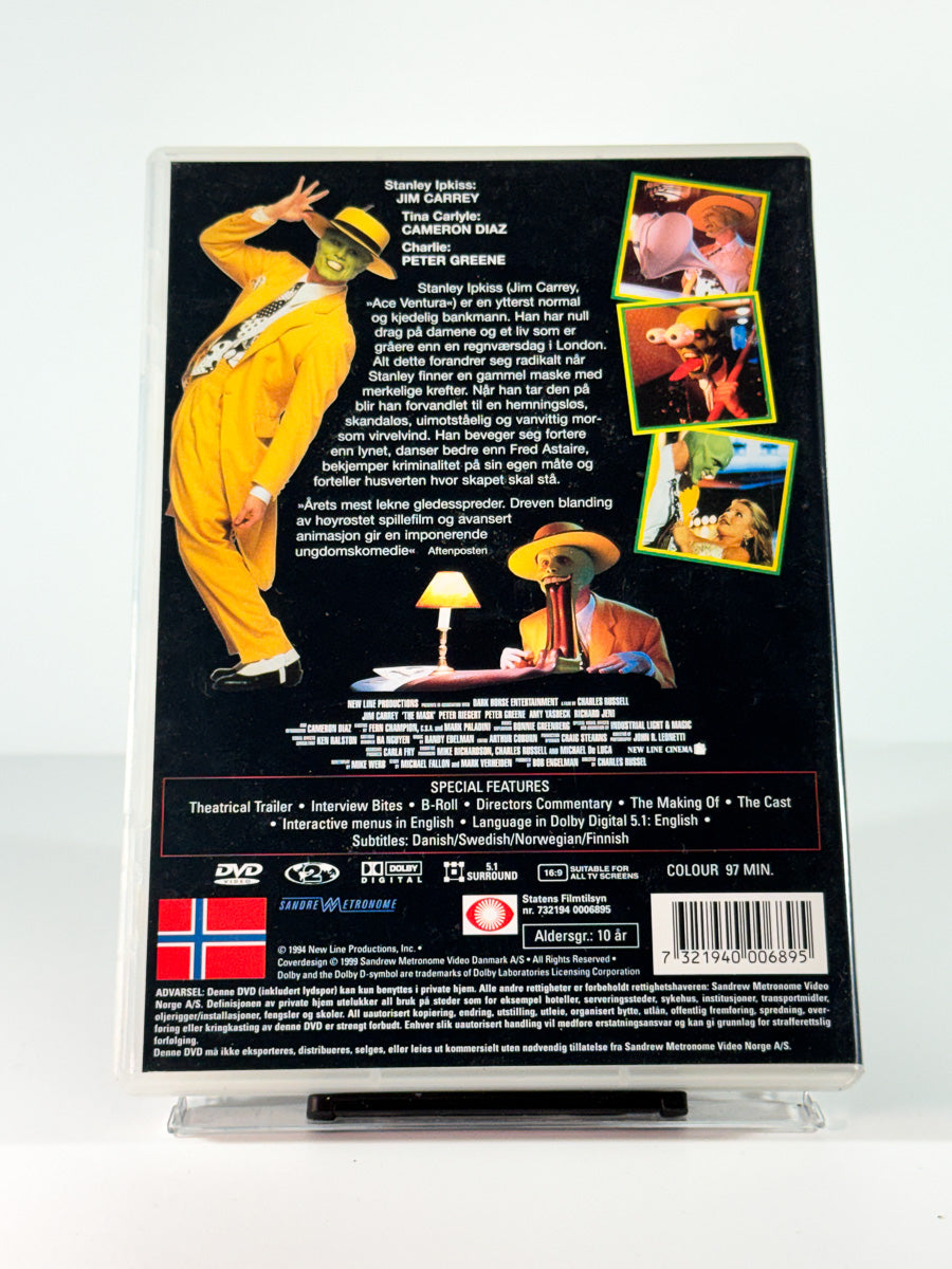 Bakside av cover til The Mask, bruktfilm på DVD hos Brukbar Film