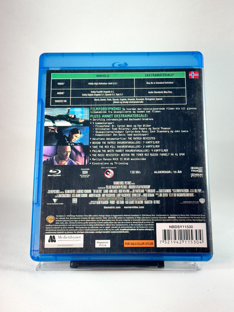 Bakside av cover til The Matrix, brukt Blu-ray hos Brukbar Film