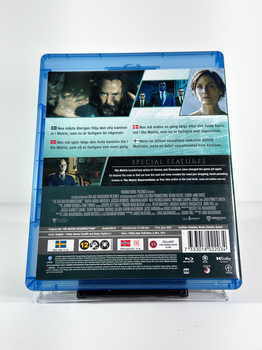 Bakside av cover til The Matrix Resurrections på Blu-ray