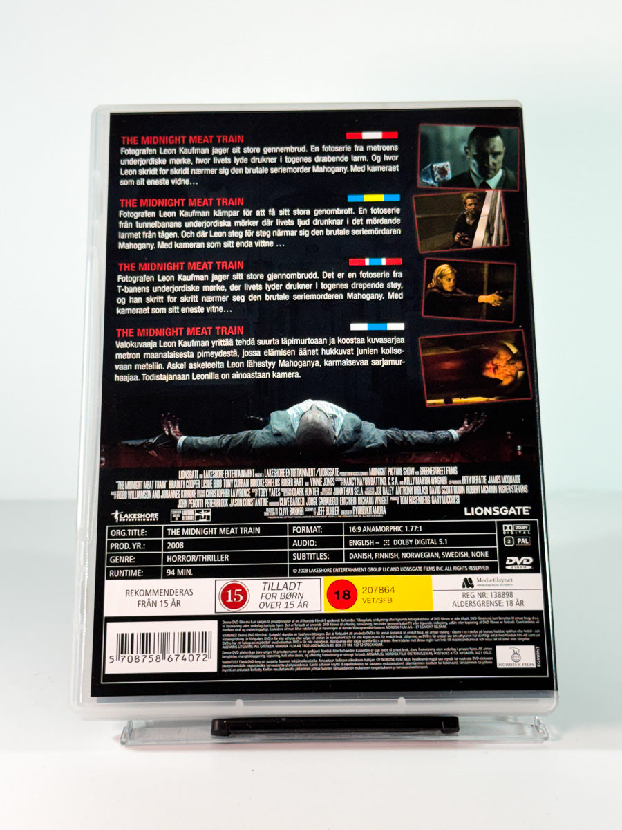 Bakside av cover til The Midnight Meat Train, bruktfilm på DVD hos Brukbar Film