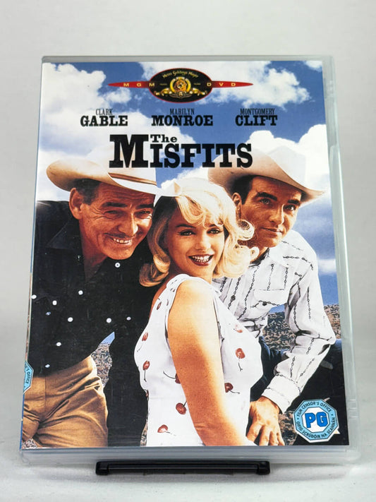 Forside av brukt DVD The Misfits – klassisk drama med Marilyn Monroe, Clark Gable og Montgomery Clift, tilgjengelig hos Brukbar Film.