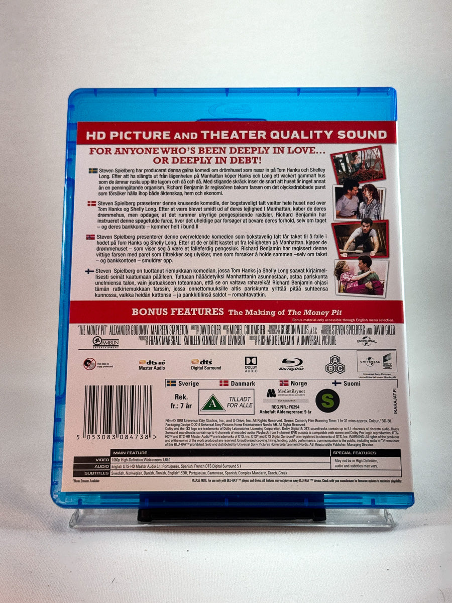 The Money Pit – bakside av Blu-ray-cover, tidløs screwball-komedie, bruktfilm hos Brukbar Film