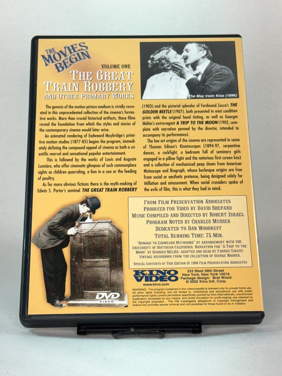 Bakside av DVD-cover til The Movies Begin Vol. 1 – The Great Train Robbery and Other Primary Works, original brukt DVD fra Brukbar Film