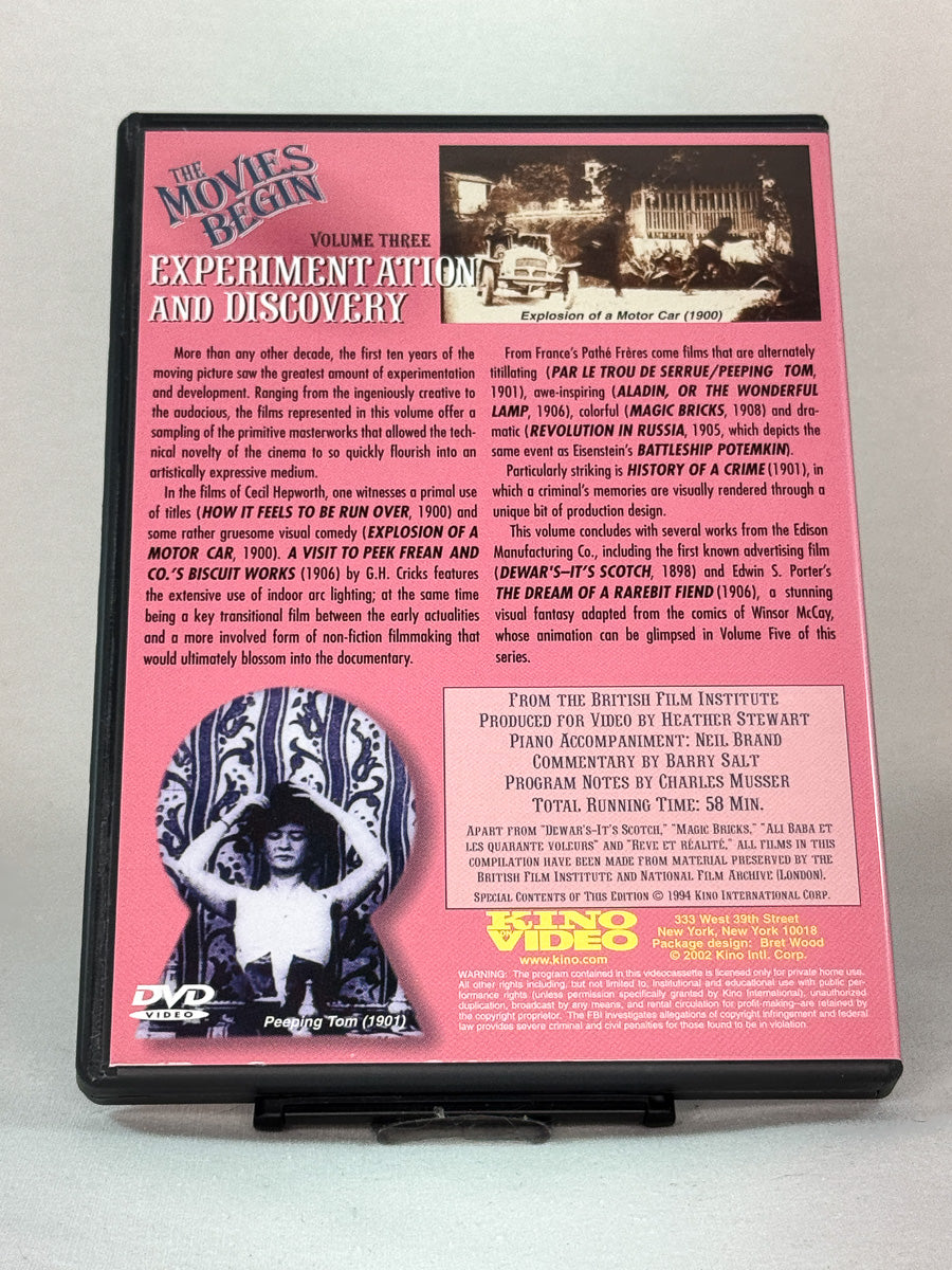 Bakside av DVD-cover til The Movies Begin Vol. 3 – Experimentation and Discovery, brukt DVD-film fra Brukbar Film