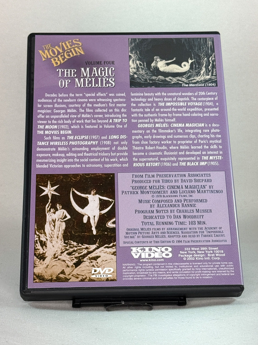 Bakside av DVD-cover til The Movies Begin Vol. 4 – The Magic of Méliès, original brukt DVD-film fra Brukbar Film