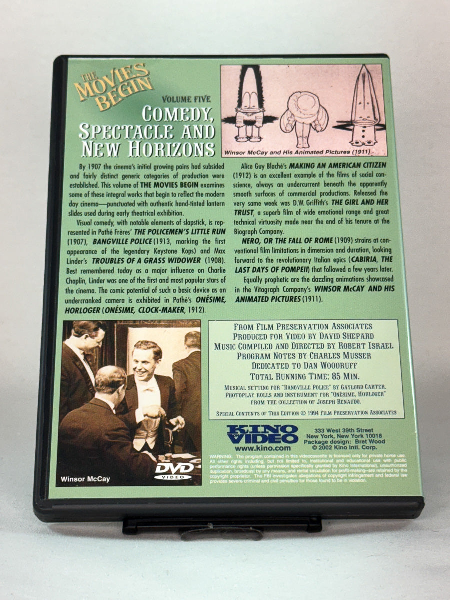 Bakside av DVD-cover til The Movies Begin Vol. 5 – Comedy, Spectacle and New Horizons, brukt originalfilm på DVD fra Brukbar Film