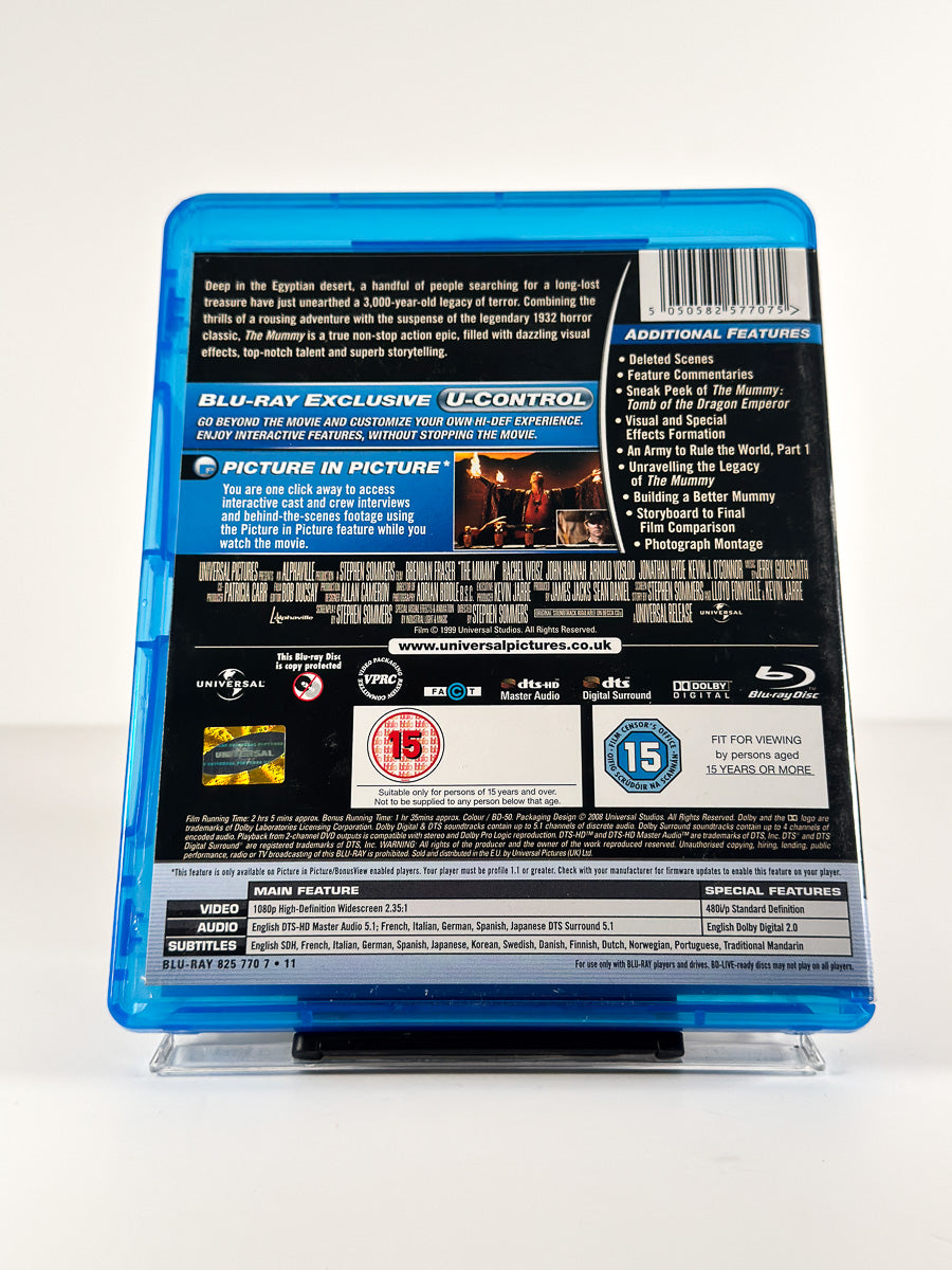 Bakside av cover til The Mummy på Blu-ray