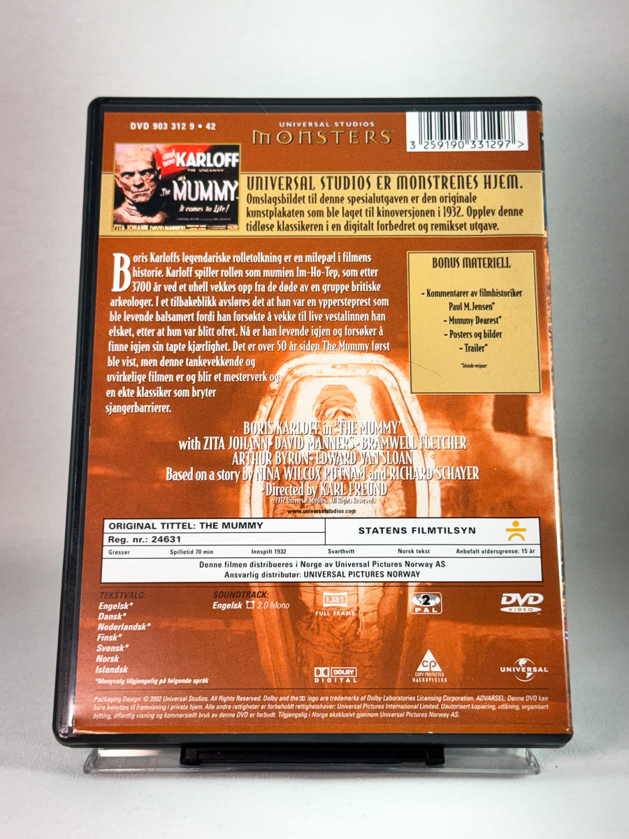 Bakside av cover til The Mummy, brukt original DVD hos Brukbar Film