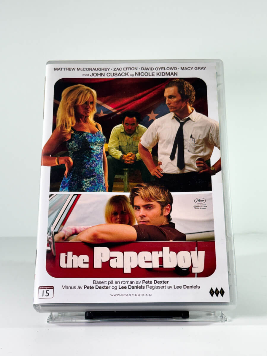 Forside av cover til the paperboy, bruktfilm hos nettbutikken Brukbar Film