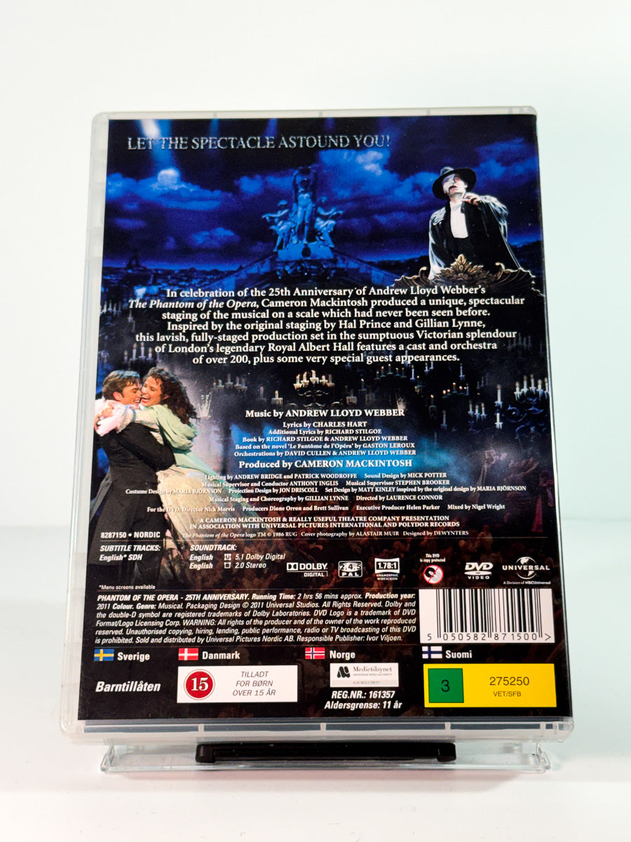 Bakside av cover til the phantom of the opera at the royal albert hall, bruktfilm hos nettbutikken Brukbar Film