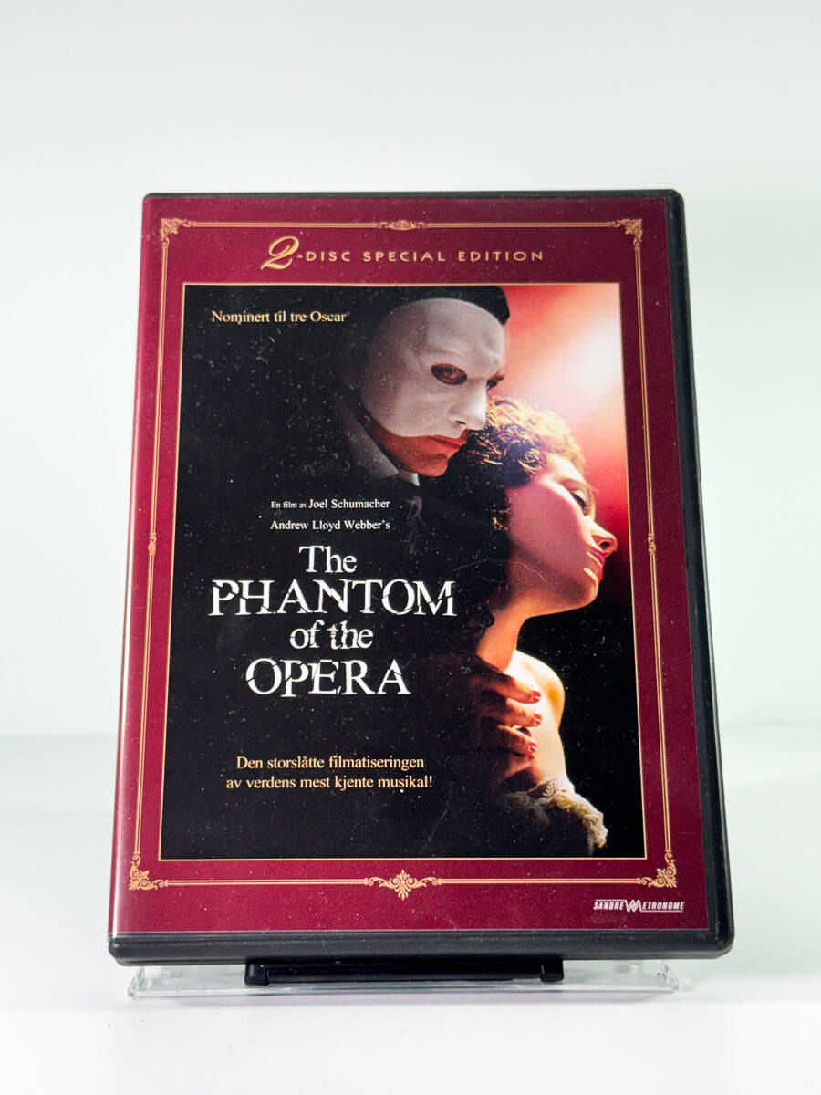 Forside av cover til the phantom of the opera, bruktfilm på DVD hos Brukbar Film
