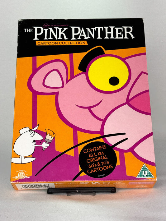Forside av DVD-cover til The Pink Panther – Cartoon Collection – samleutgave med 124 klassiske tegnefilmer fra 60- og 70-tallet, brukt DVD hos Brukbar Film