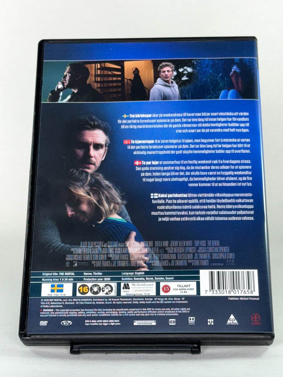 Bakside av DVD-cover til The Rental, brukt DVD-film tilgjengelig hos Brukbar Film