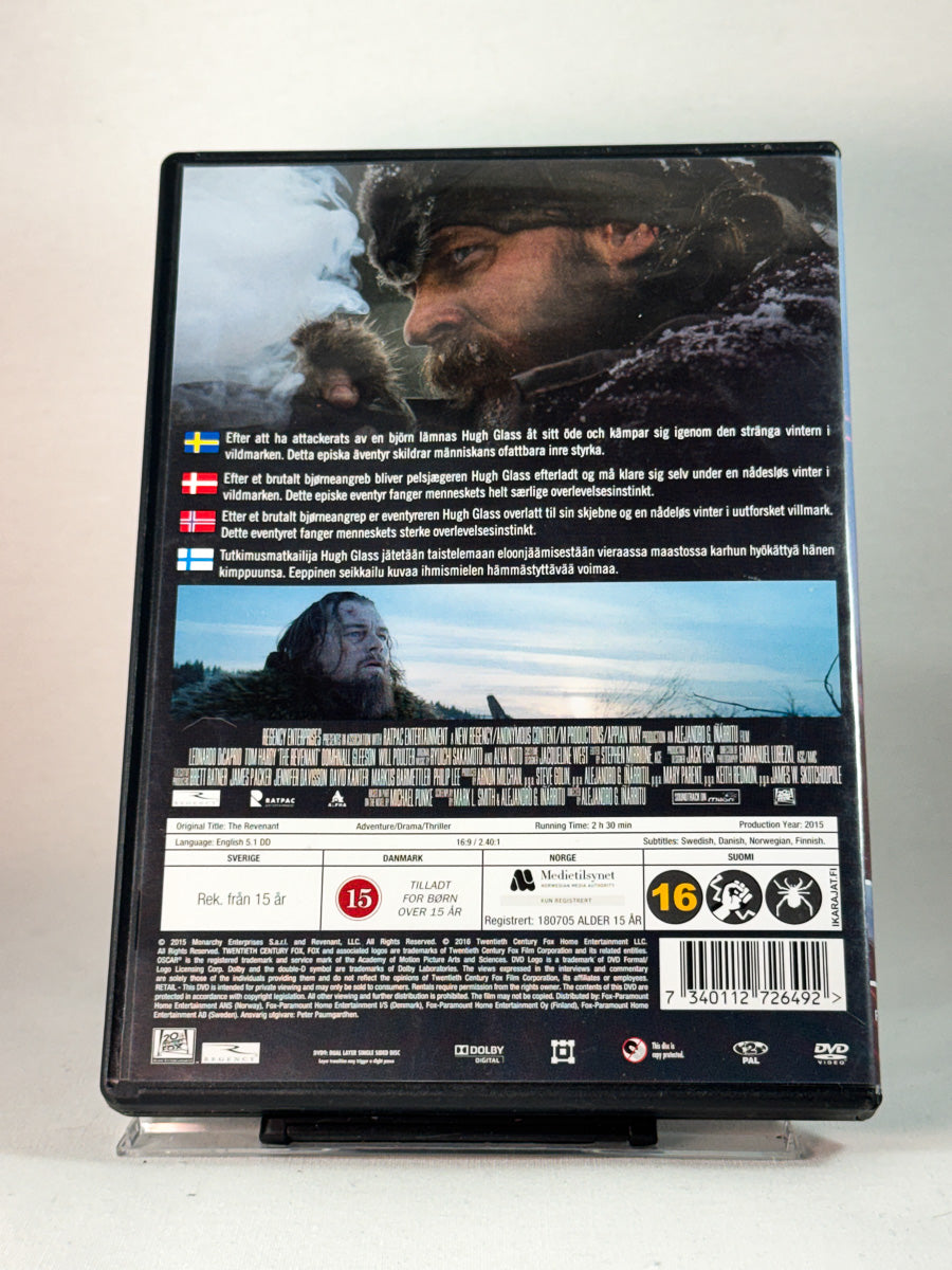 Bakside av cover til The Revenant, bruktfilm på DVD hos Brukbar Film