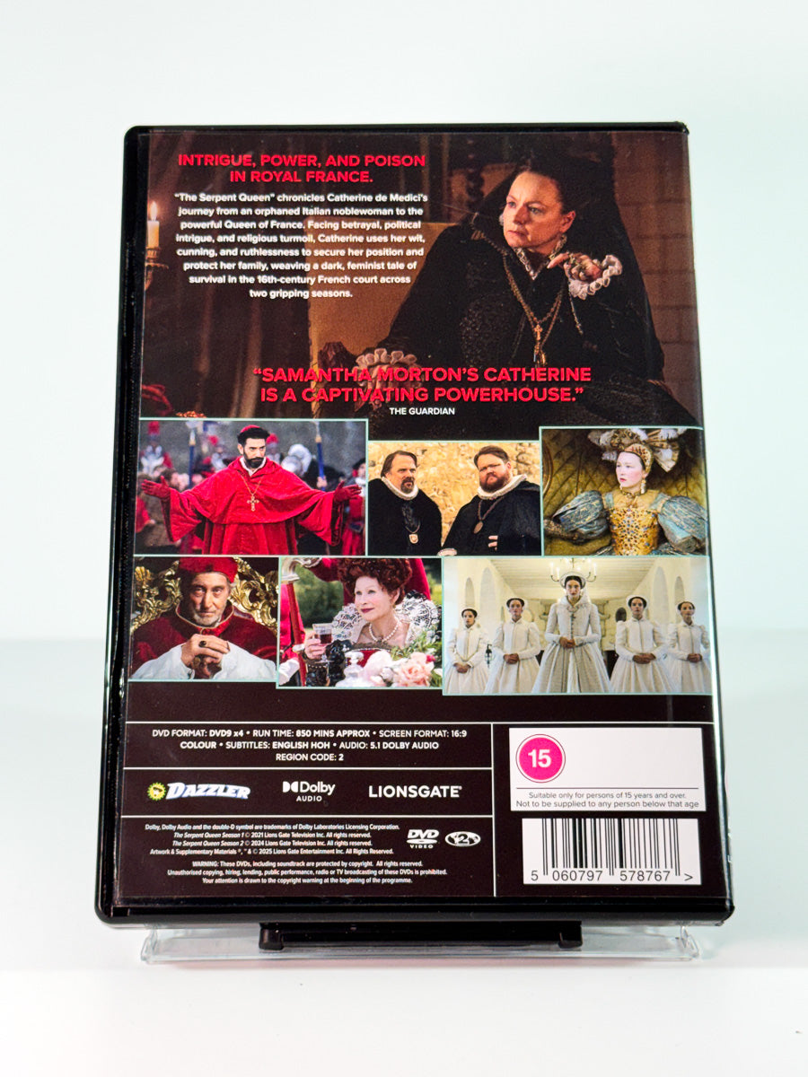 Bakside av cover til The Serpent Queen – Seasons 1 & 2, brukt DVD hos Brukbar Film