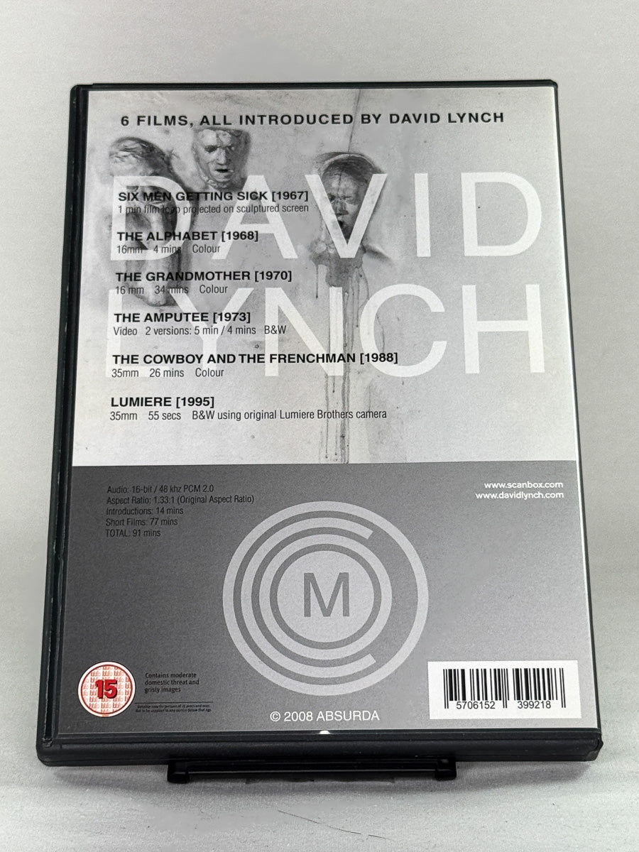 Bakside av DVD-cover for The Short Films of David Lynch – brukt samlerutgave med kortfilmer av David Lynch, tilgjengelig hos Brukbar Film