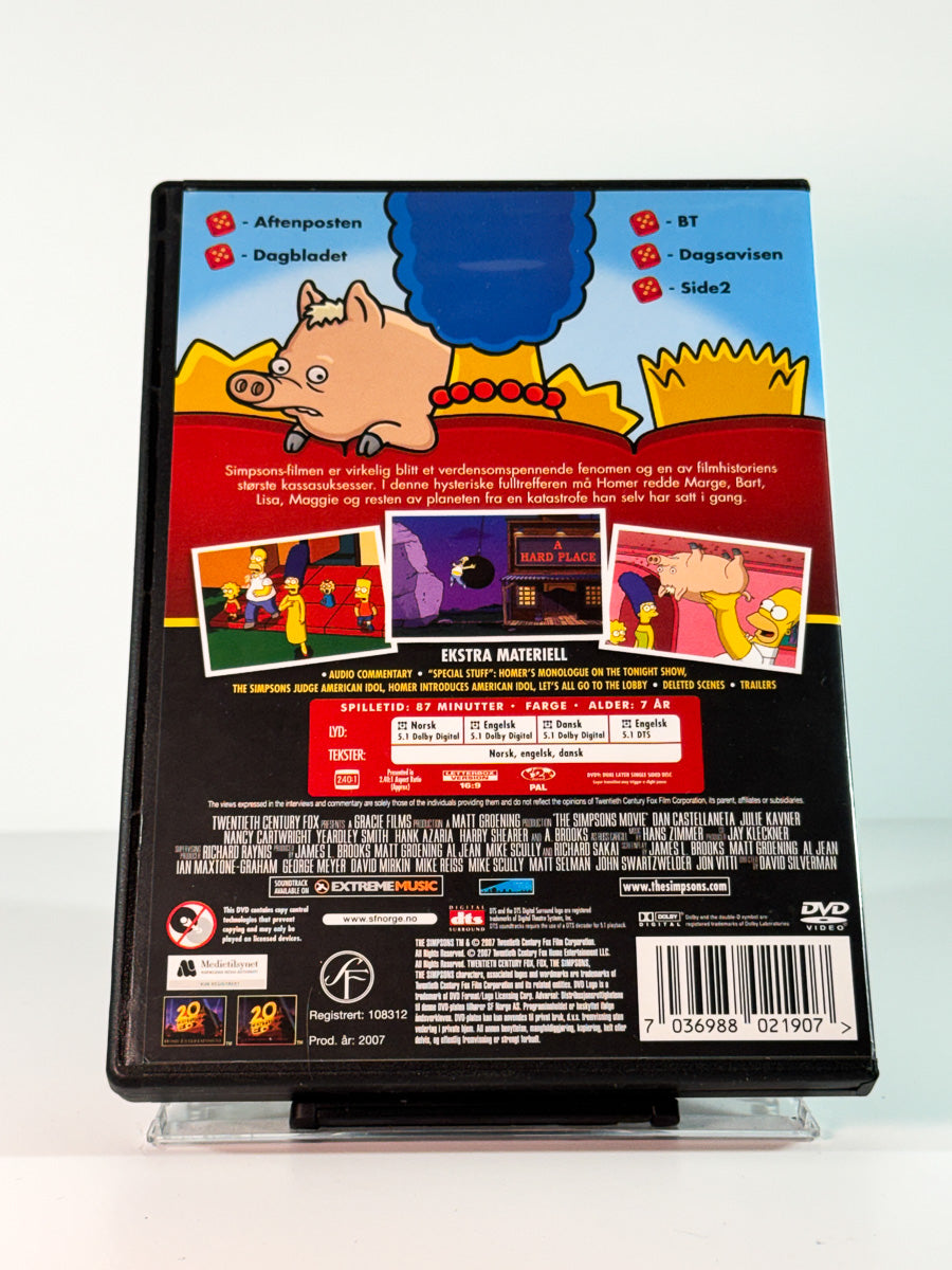 Bakside av cover til The Simpsons Movie, bruktfilm på DVD hos Brukbar Film