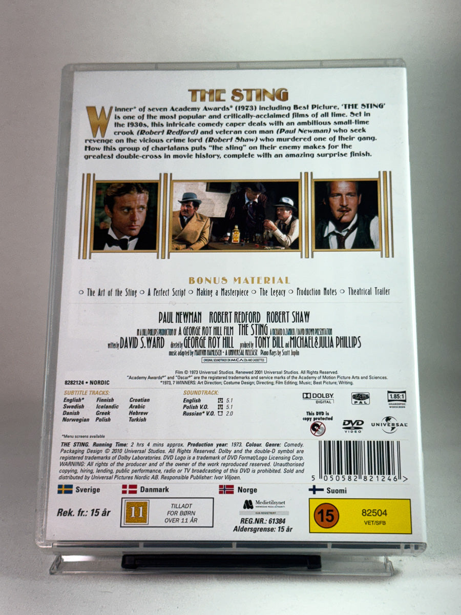 Bakside av DVD-cover til The Sting, bruktfilm hos nettbutikken Brukbar Film