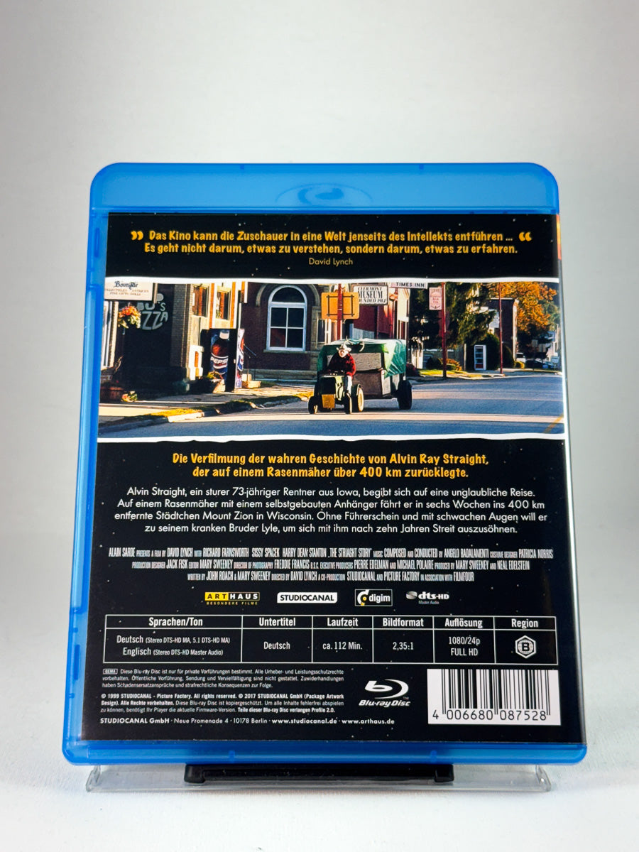 Bakside av Blu-ray-utgivelsen The Straight Story, brukt Blu-ray tilgjengelig hos Brukbar Film