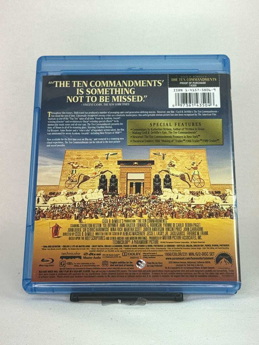 Bakside av Blu-ray-cover til The Ten Commandments – klassisk epos med Charlton Heston, restaurert Blu-ray-utgave hos Brukbar Film.