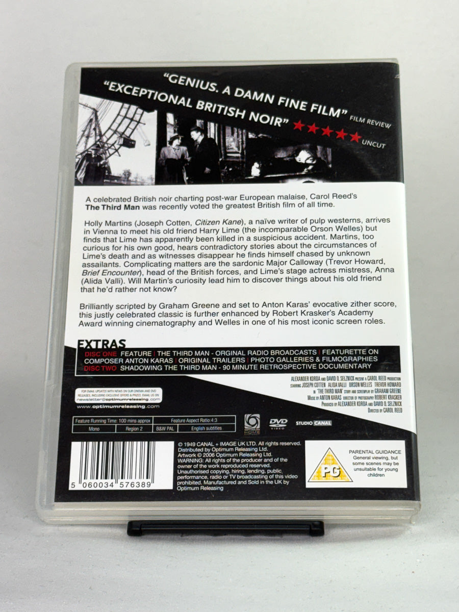 Bakside av DVD-cover til The Third Man – brukt klassiker på DVD, original utgave tilgjengelig hos Brukbar Film