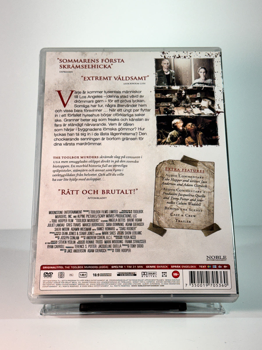 Bakside av cover til The Toolbox Murders, bruktfilm hos nettbutikken Brukbar Film