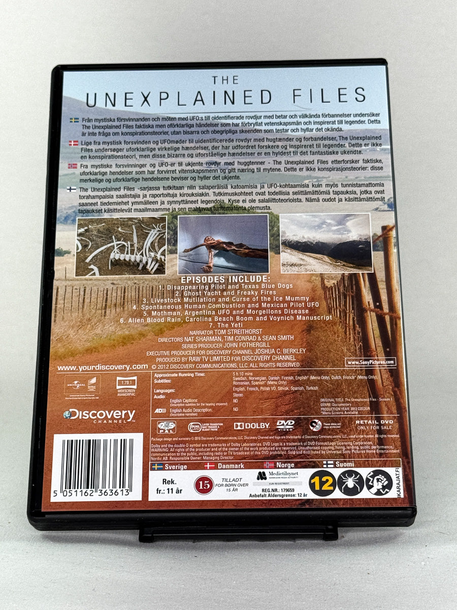 The Unexplained Files – Season 1 – bakside av DVD-cover, brukt dokumentarserie med episodeliste og informasjon