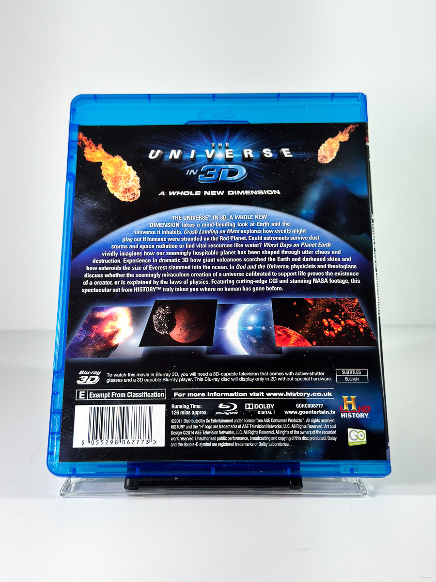 Bakside av cover til The Universe in 3D på Blu-ray