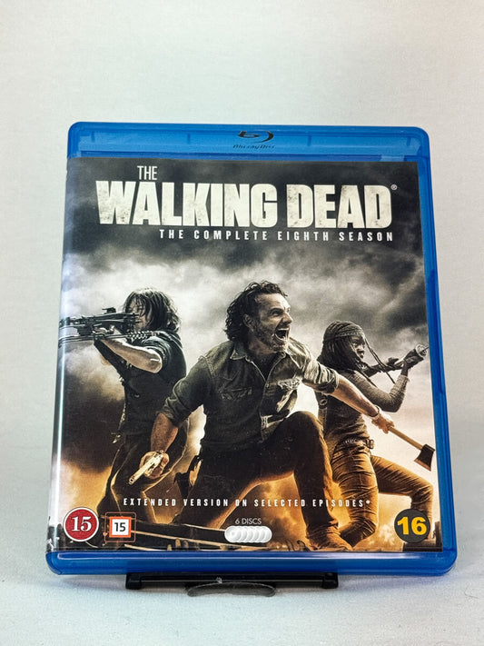 Forside av The Walking Dead – The Complete Eighth Season på Blu-ray – brukt filmcover med ikoniske karakterer, tilgjengelig hos Brukbar Film.
