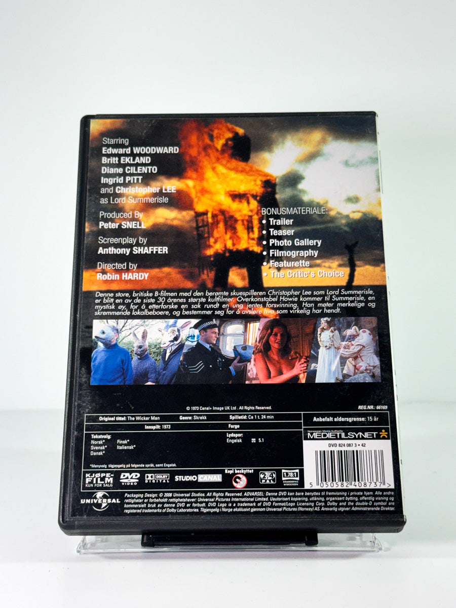 Bakside av cover til The Wicker Man, brukt original DVD hos Brukbar Film