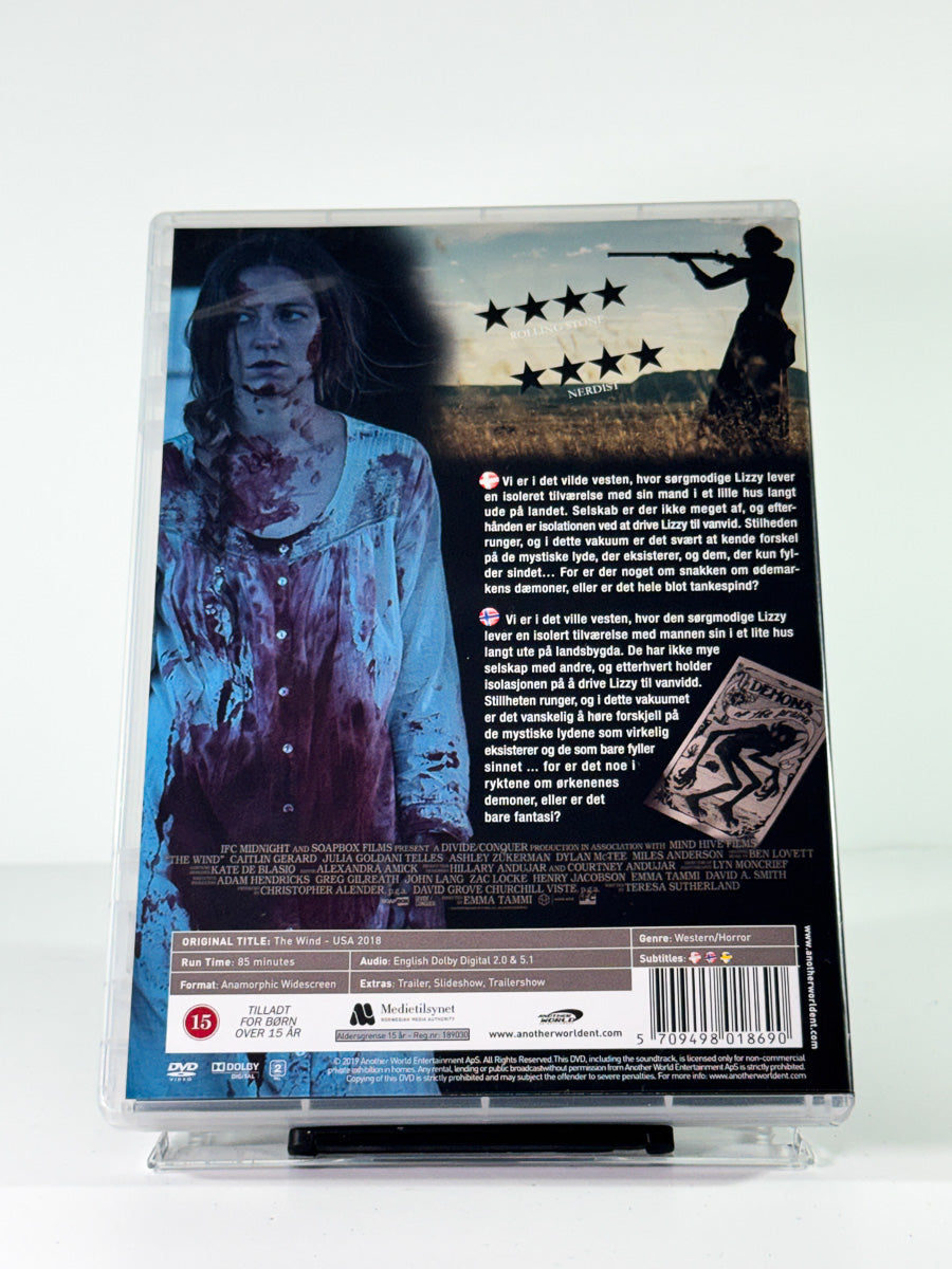 Bakside av cover til The Wind, bruktfilm på DVD hos Brukbar Film
