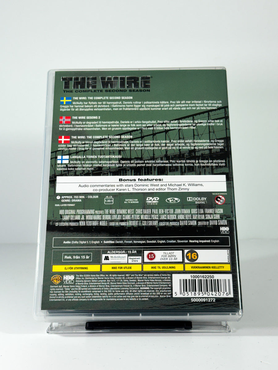 Bakside av cover til The Wire – The Complete Second Season, brukt original DVD hos Brukbar Film