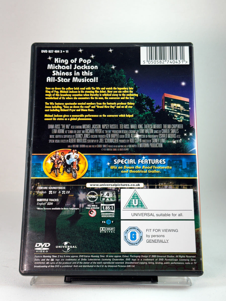 Bakside av DVD-cover til The Wiz, bruktfilm hos nettbutikken Brukbar Film