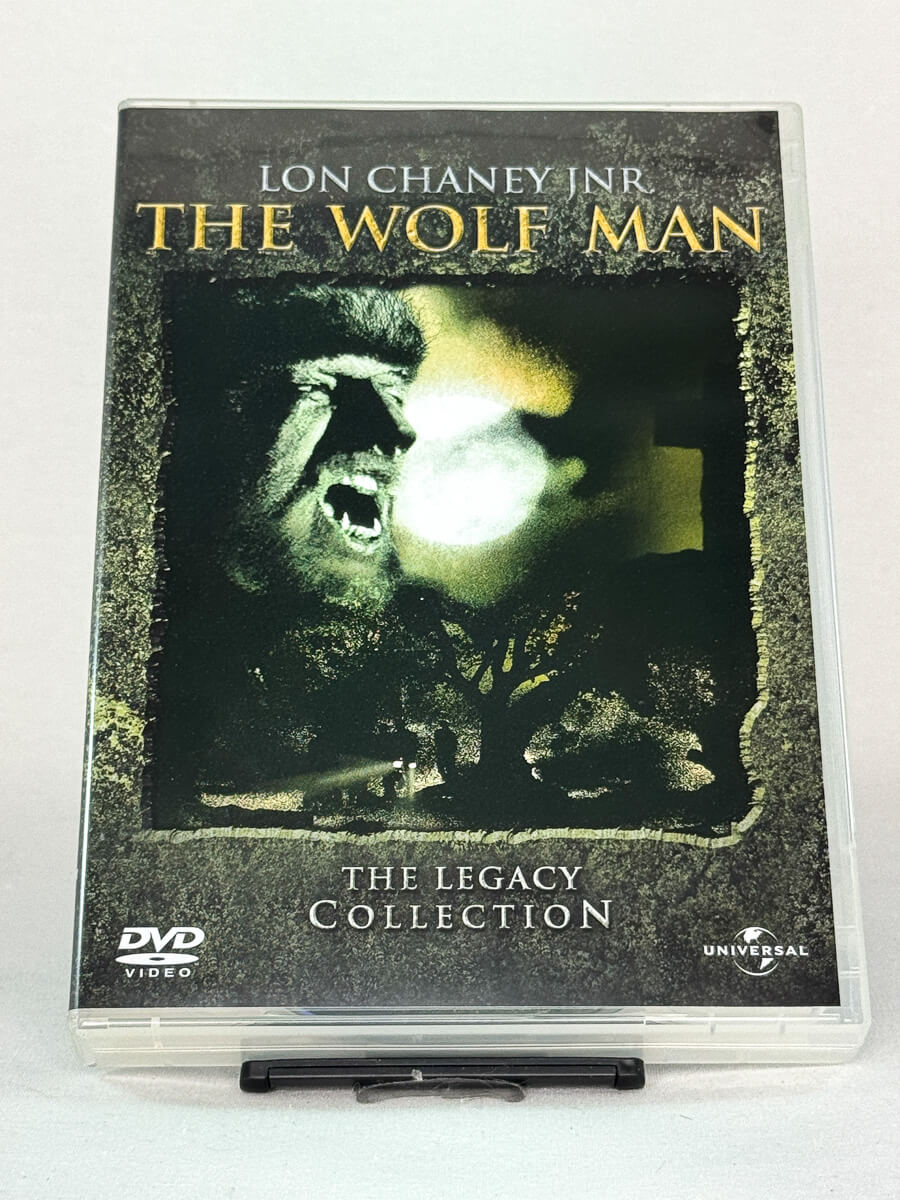 Forside av DVD-cover til The Wolf Man – klassisk Universal-horror med Lon Chaney Jr., brukt DVD hos Brukbar Film.