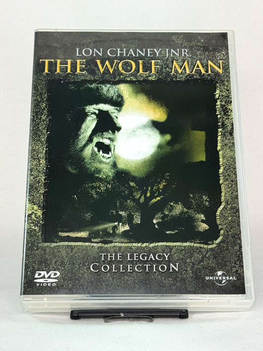 Forside av DVD-cover til The Wolf Man – klassisk Universal-horror med Lon Chaney Jr., brukt DVD hos Brukbar Film.