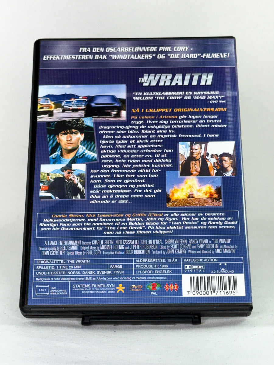 Bakside av DVD-cover til The Wraith, bruktfilm hos nettbutikken Brukbar Film