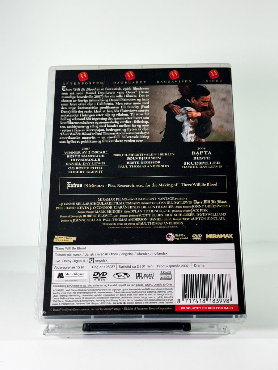 Bakside av cover til there will be blood, brukt DVD hos Brukbar Film 