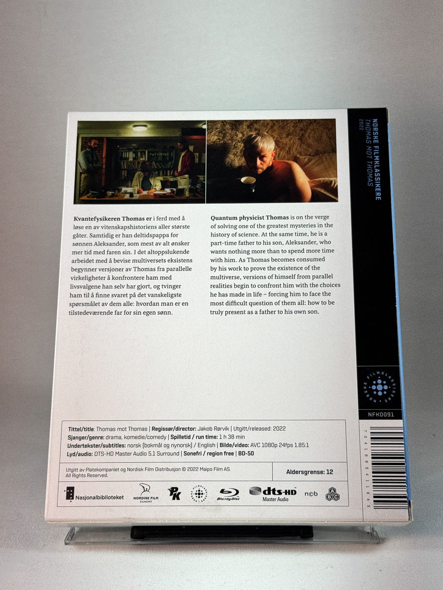 Bakside av cover til Thomas mot Thomas, brukt original Blu-ray hos Brukbar Film