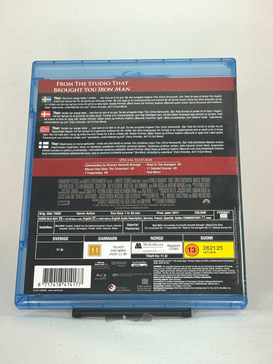 Bakside av Blu-ray-cover til Thor – spesifikasjoner, lyd og undertekst, brukt originalfilm hos Brukbar Film