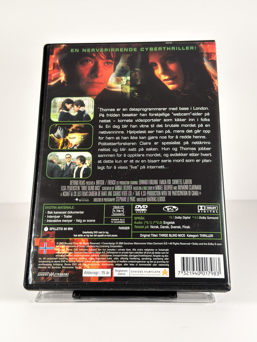 Bakside av cover til Three Blind Mice på DVD