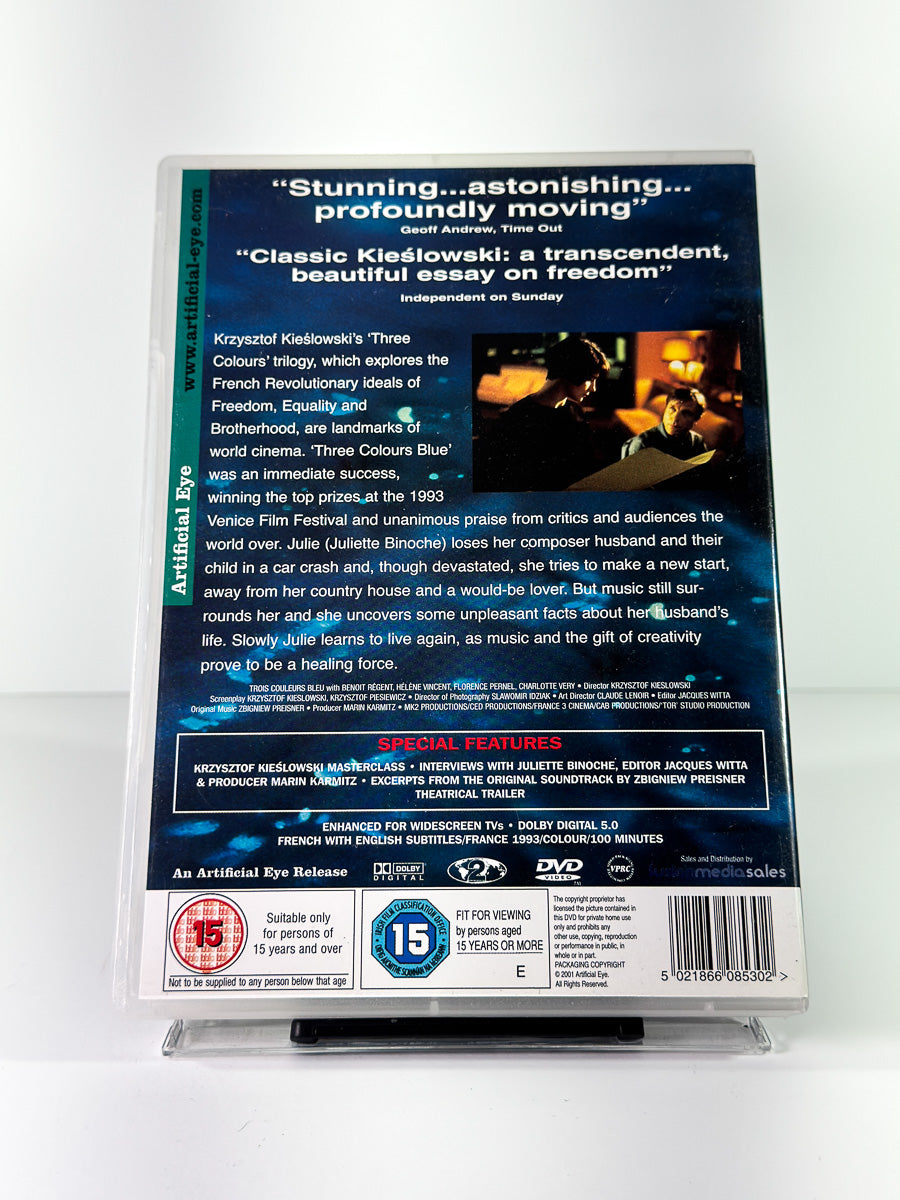Bakside av cover til Three Colours Blue på DVD