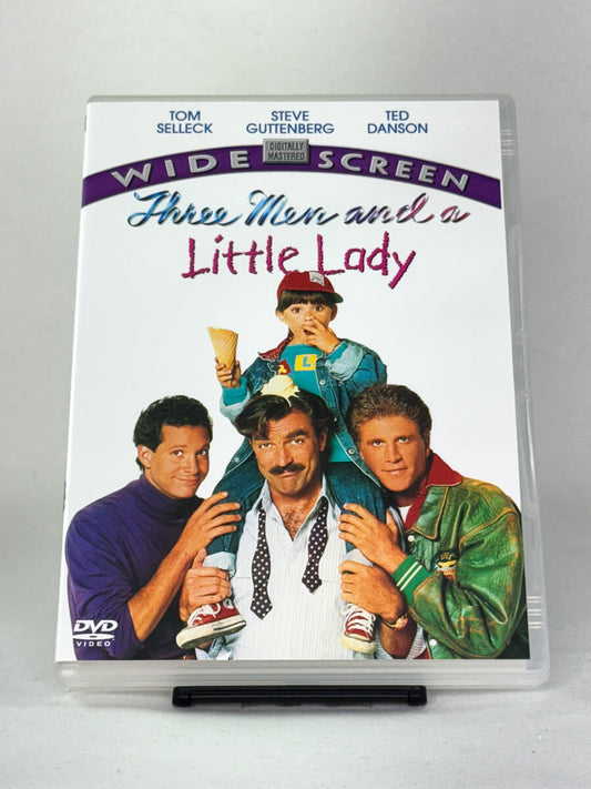 Forside av DVD-cover til Three Men and a Little Lady – familiekomedie på brukt DVD fra Brukbar Film