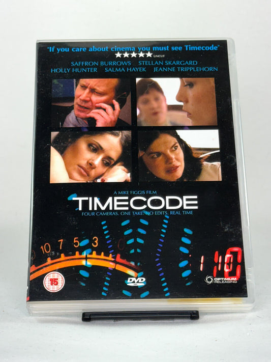Forside av DVD-cover til Timecode, original bruktfilm på DVD hos Brukbar Film