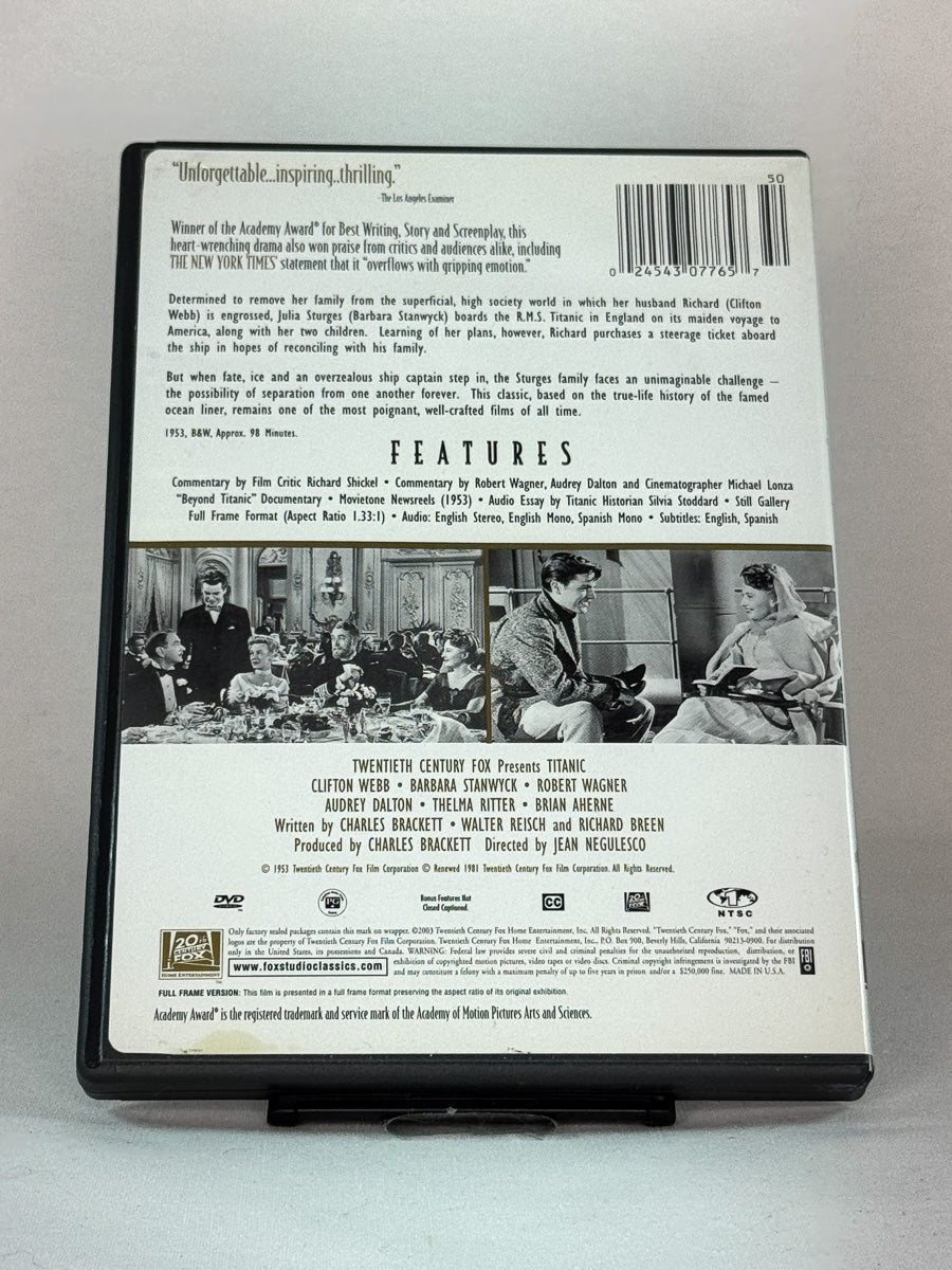 Bakside av cover til Titanic (1953), brukt original DVD hos Brukbar Film