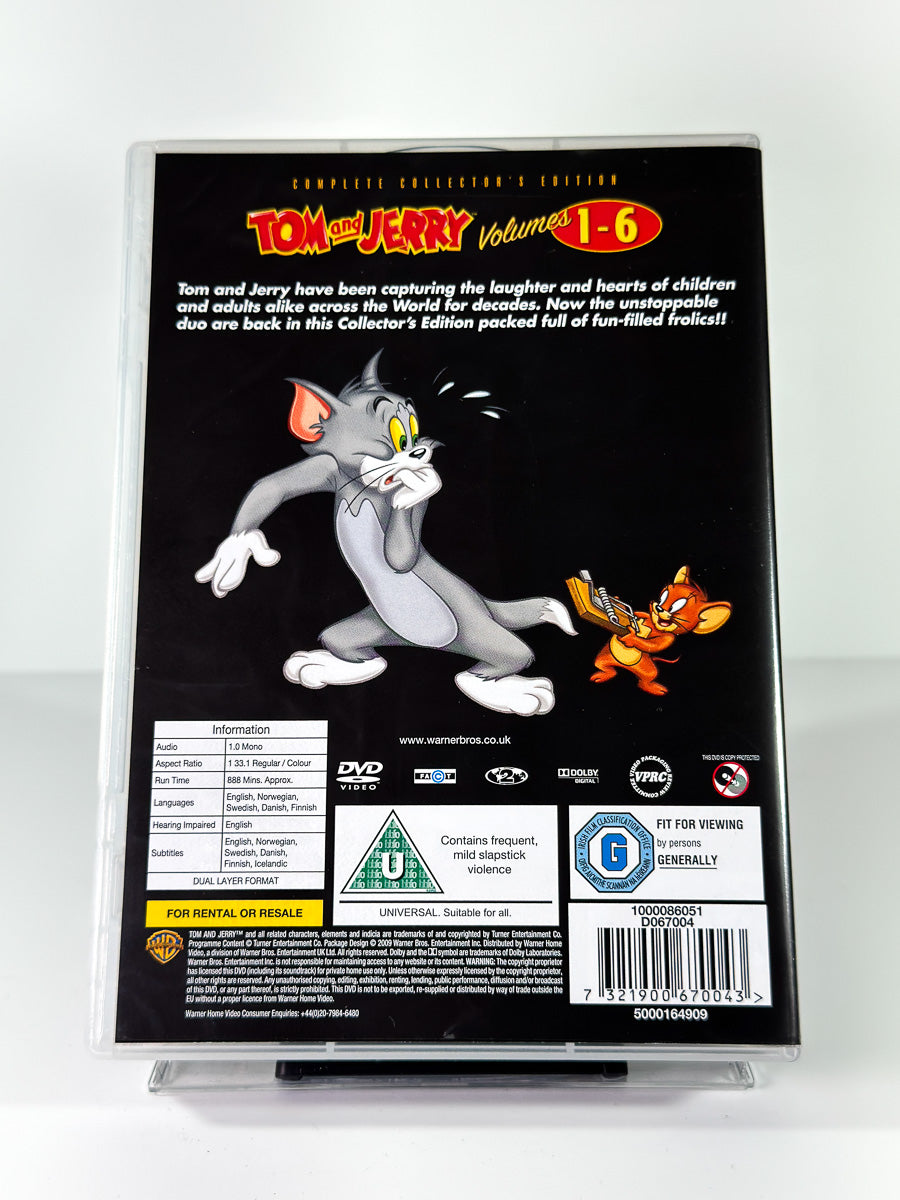 Bakside av cover til Tom and Jerry Volumes 1-6, bruktfilm på DVD hos Brukbar Film